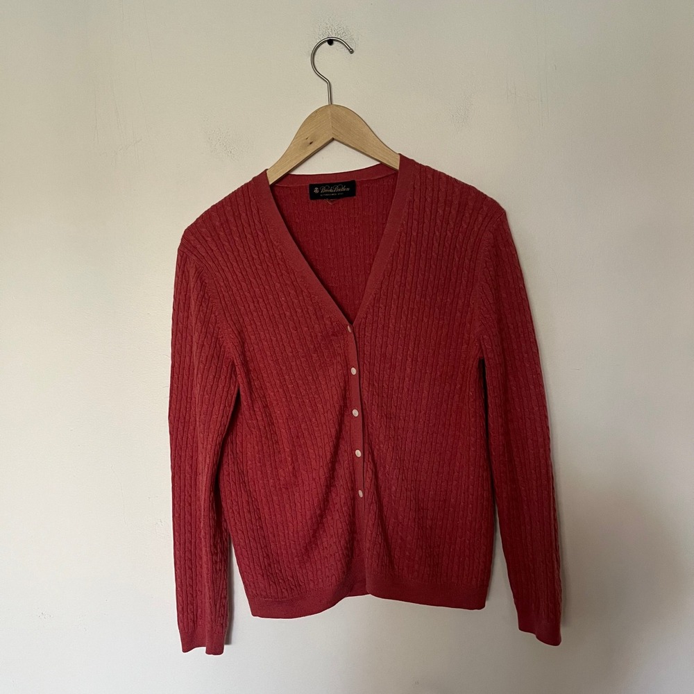 Brooks Brothers Pink Cable Knit V-Neck Button Front Cardigan Sweater